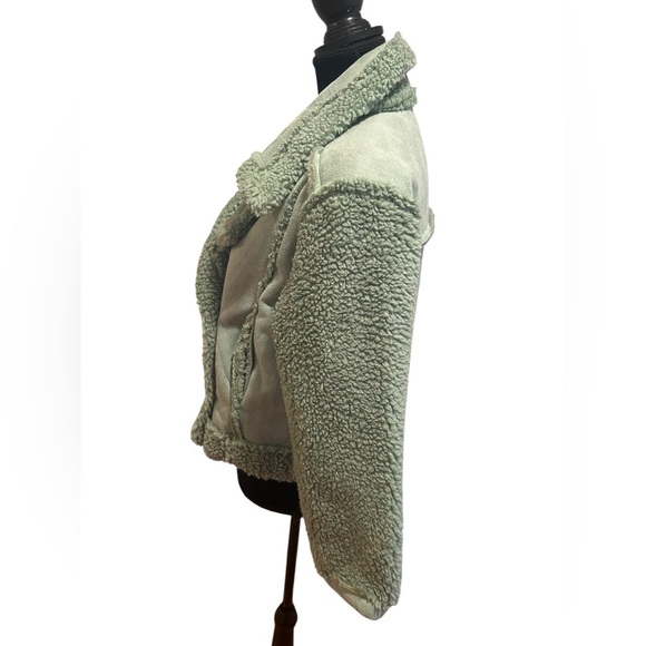 Sage green teddy Sherpa moto Jacket Sz S - Picture 5 of 5